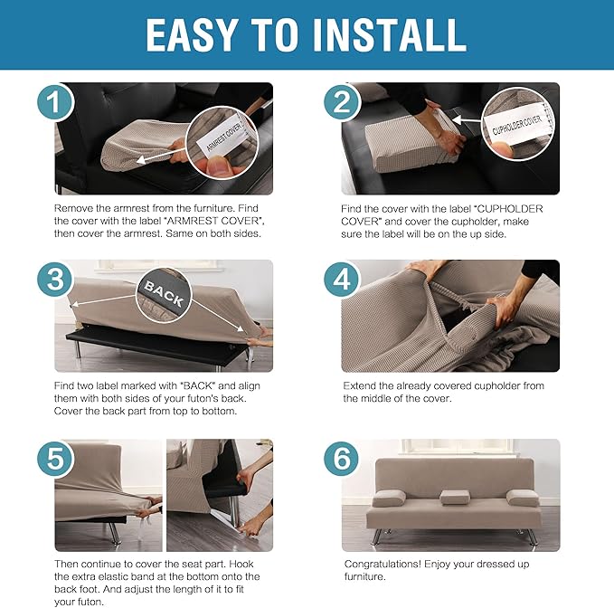 H.VERSAILTEX 4 Pieces Stretch Futon Covers Sofa Bed Slipcover - Image 6