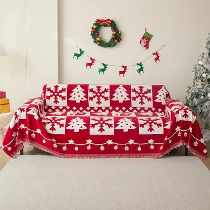 MEETSKY Christmas Couch Cover for Sectional Sofa, Chenille Loveseat Red Sofa by MEETSKY
