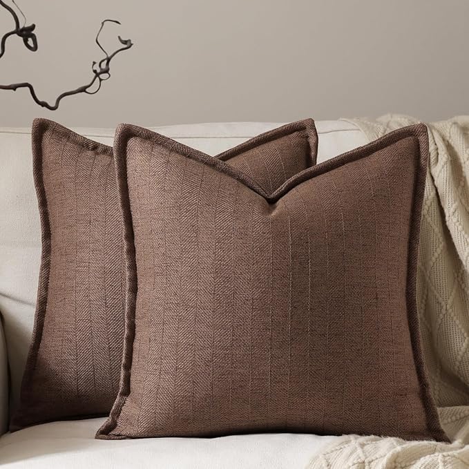 22x22 Linen Pillow Covers Brown Pack of 2 Farmhouse Boho Neutral Accents by DEZENE