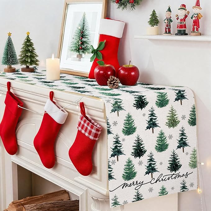 OTOSTAR Snowflake Christmas Tree Black Merry Christmas Table Runner, Xmas - Image 4