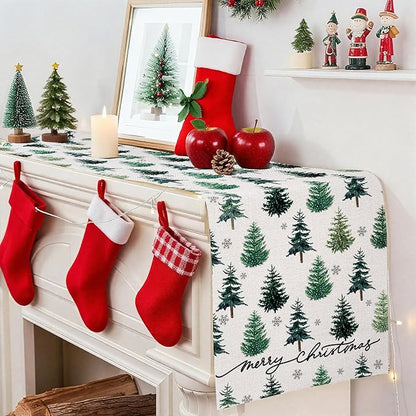 OTOSTAR Snowflake Christmas Tree Black Merry Christmas Table Runner, Xmas - Image 4