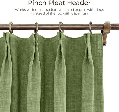 TWOPAGES 72 W x 96 L inch Pinch Pleat Darkening Drape Faux Linen Curtain - Image 3
