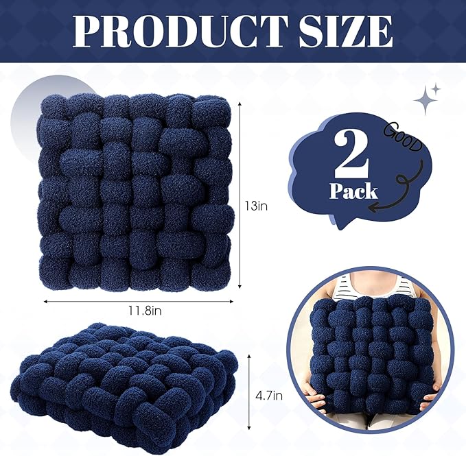 Wenqik 2 Pcs Knot Pillows Square Knotted Plush Throws Soft Accent Pillows - Image 3