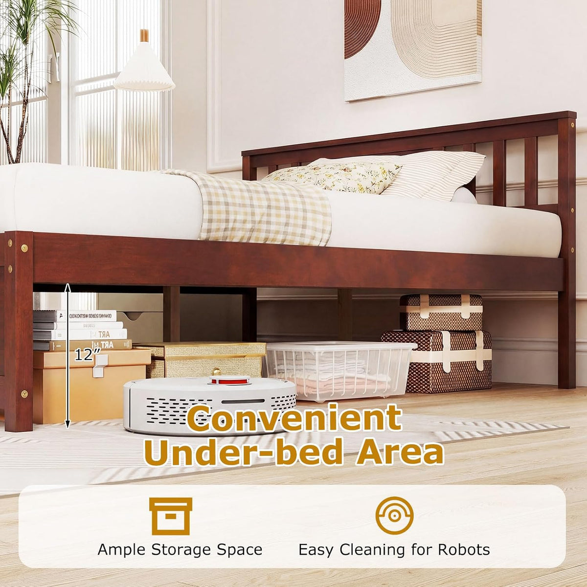 gofalme full size wood bed frame, mid-century modern, package contents