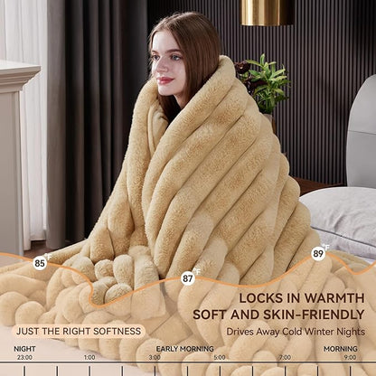 Fluffy Faux Fur Throw Blanket, Thick 1000GSM Soft Cozy Throw Blankets - Image 7