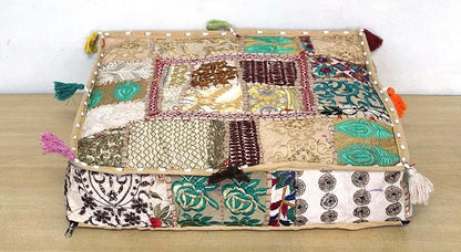 CRAFT KALA Indian Square Patchwork Traditional Pouf Cover Indian Living Room - Image 8
