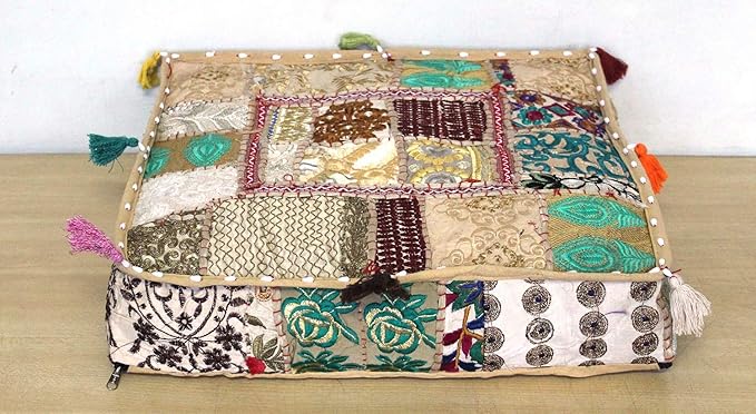 CRAFT KALA Indian Square Patchwork Traditional Pouf Cover Indian Living Room - Image 8