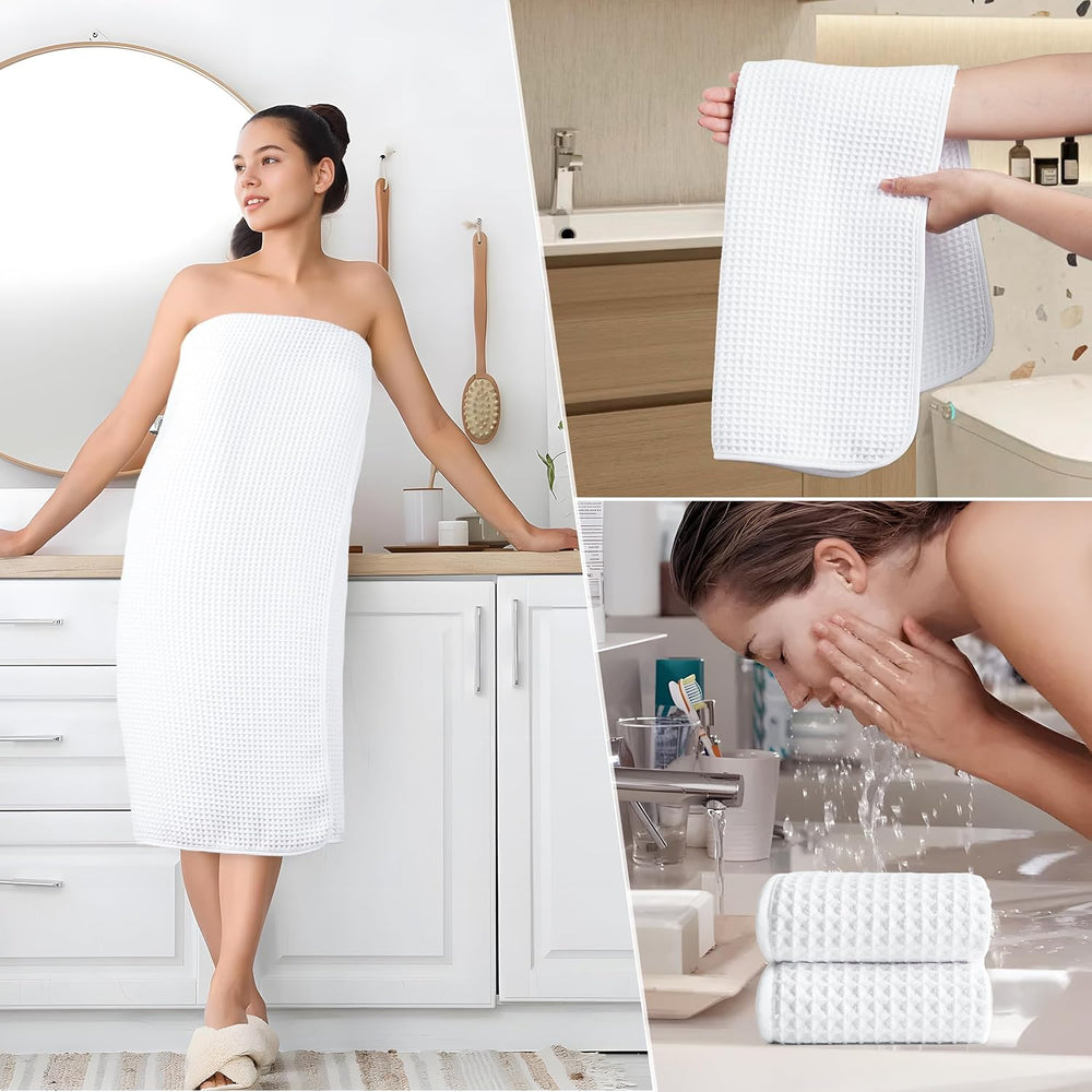 POLYTE 430 GSM Poly Blend Microfiber Quick Dry Waffle Bath Towel Set of 6