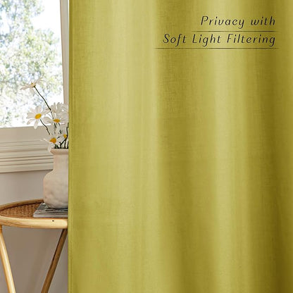 NICETOWN Bright Yellow Linen Curtains 96 inches Long, Grommet Thick Flax Light - Image 3