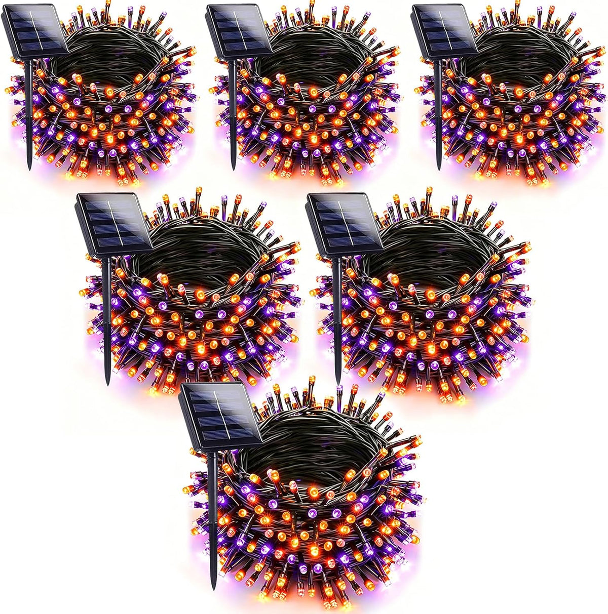 Jedavai 6Pack 240FT 600 LED Solar Halloween String Lights, Orange & Purple Solar Lights Outdoor with 8 Lighting Modes Waterproof Solar Fairy Lights for Garden Yard Patio Party Tree Decoration