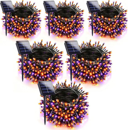 Jedavai 6Pack 240FT 600 LED Solar Halloween String Lights, Orange & Purple Solar Lights Outdoor with 8 Lighting Modes Waterproof Solar Fairy Lights for Garden Yard Patio Party Tree Decoration