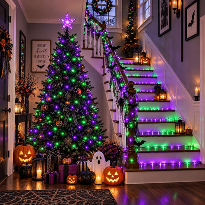 OZS Connectable 2-Pack 164Ft 400LED Halloween String Lights, Purple&Green