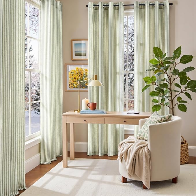 Vangao Linen Striped Green Christmas Curtains - Image 8
