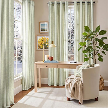 Vangao Linen Striped Green Christmas Curtains - Image 8