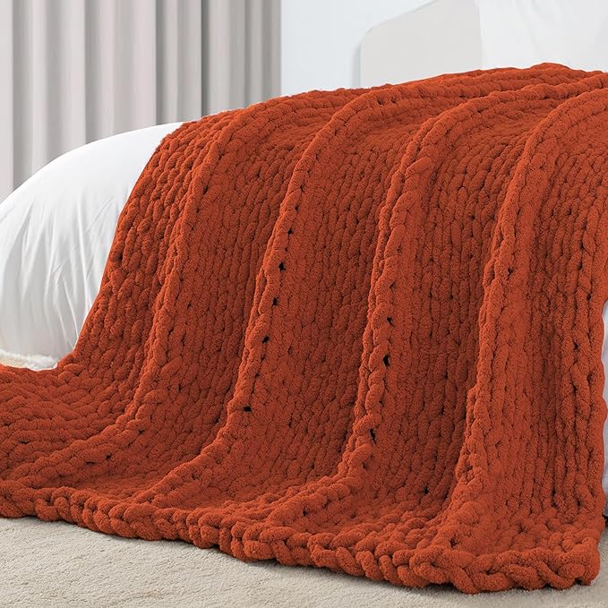 Carriediosa Chunky Knit Throw Blanket 60" X 80" Twin, 100% Hand Made Large by Carriediosa