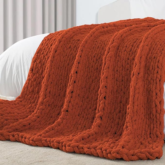Carriediosa Chunky Knit Throw Blanket 50" X 60", 100% Hand Made Large Chenille by Carriediosa
