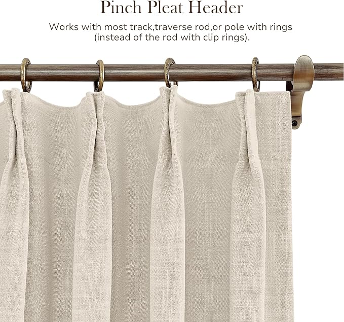 TWOPAGES 100 W x 102 L inch Pinch Pleated Curtain Room Darkening Linen Drapery - Image 4