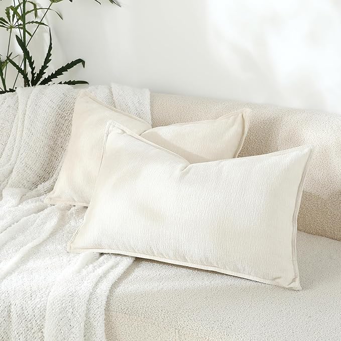 Stellhome Set of 2 Super Soft Textured Decorative Pillow Covers Lumbar Chenille - Image 7