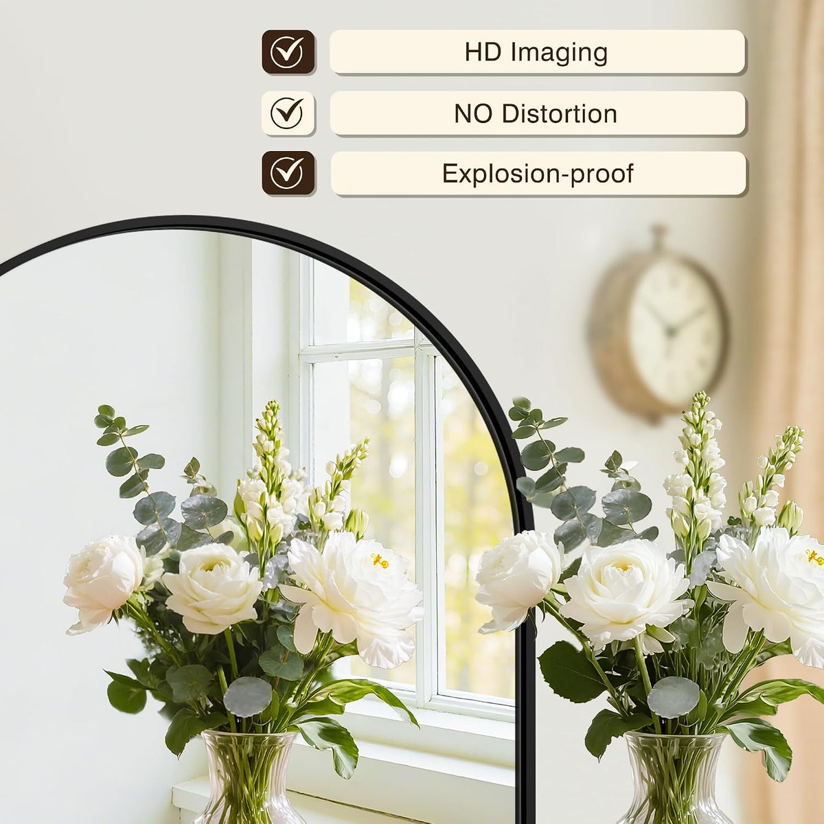 arched bathroom vanity mirror for over sink, 2 shown in use