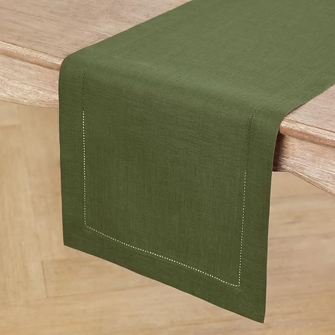 Solino Home Linen Olive Table Runner 108 Inches Long - Image 2