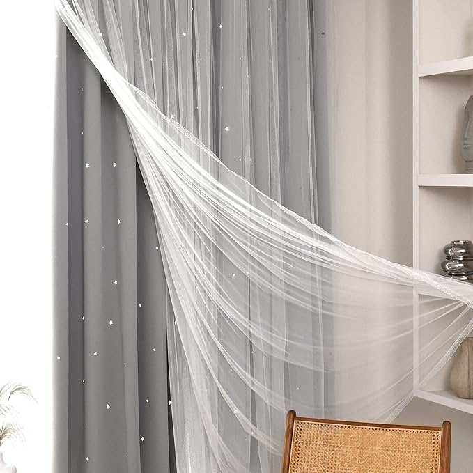 Kinryb Star Kids Blackout Curtains Kids Nursery Star Curtains Double Layer - Image 3