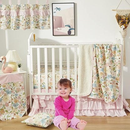 Brandream Crib Bed Skirt for Baby Girls Boys Blush Pink Boho Bohemian Solid - Image 5
