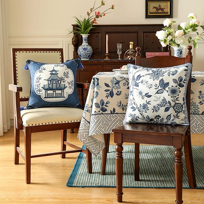 Chinoiserie Throw Pillow Covers Set of 2, Classic Chinoiserie Blue and White - Image 7