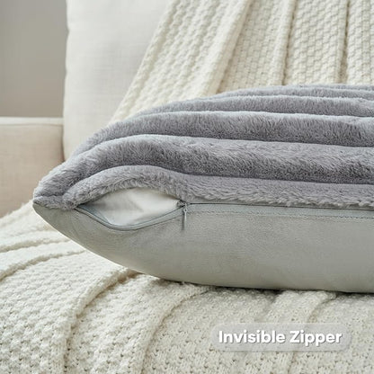 FUTEI Grey Throw Pillow Covers Set of 2, 26x26 Inch Striped Texture Euro Pillow - Image 3