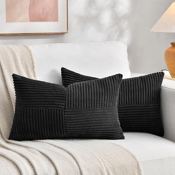 Fancy Homi 2 Packs Black Long Lumbar Decorative Throw Pillow Covers 16x24 Inch by Fancy+Homi