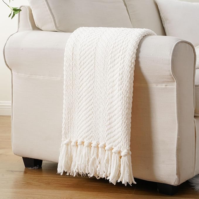 BATTILO HOME Cream White Throw Blanket - Image 5