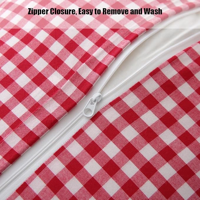 Red/White Checkered Ruffle Throw Pillow Covers Set of 2, Plaid Washed Cotton - Image 5