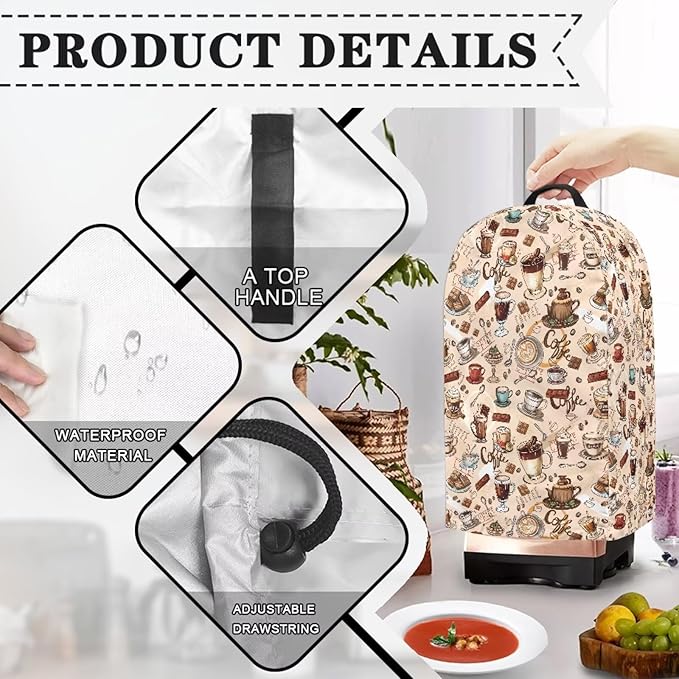 Brown Coffee Themed Patterns Blender Dust Cover Food Processor Cover Coffee - Image 5