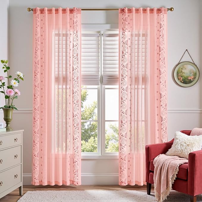 jinchan Winslow Pink Sheer Curtains 84 Inch - Image 5