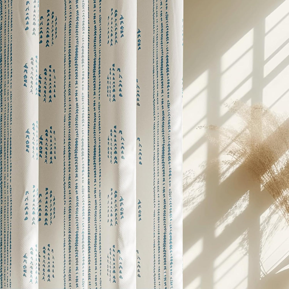 100% Blackout Blue Boho Curtains, 84 Inches, 2 Panels for Bedroom