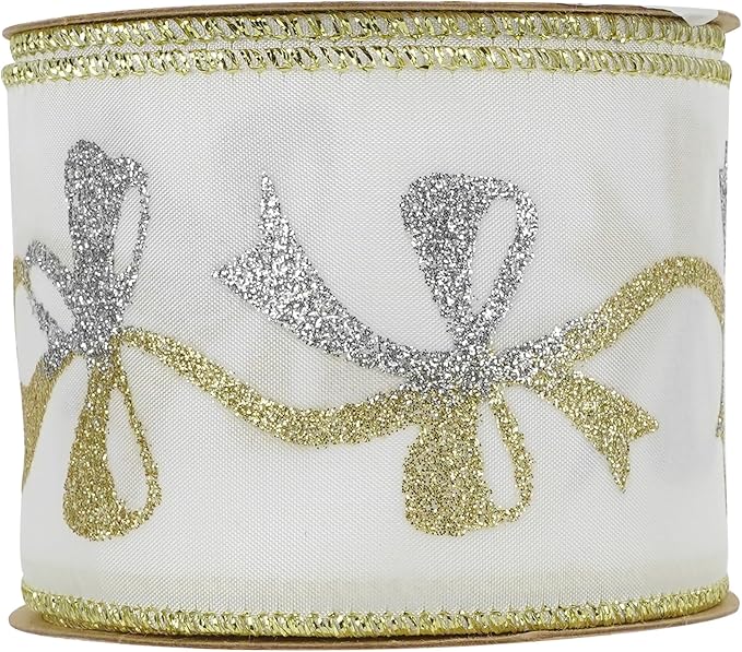 MEEDEE Gold and Silver Christmas Ribbon 2.5 Inch White Satin Ribbons - Image 9