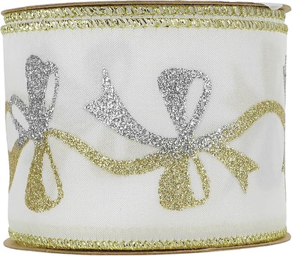 MEEDEE Gold and Silver Christmas Ribbon 2.5 Inch White Satin Ribbons - Image 9