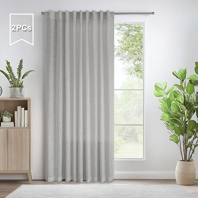 60 Inch Wide Curtains Grey for Living Room 2 Panels Set Back Tab Pocket Drape by Pitalk
