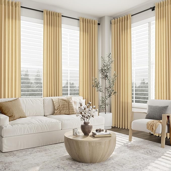 Gold Pinch Pleated Linen Curtains 96 Inch Length 2 Panels - Image 7