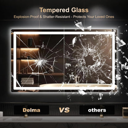 delma 30x50 led bathroom vanity mirror with lights showing dimensions