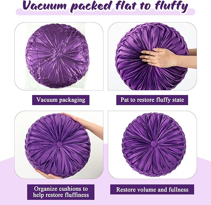 1 Pcs Round Throw Pillows Decorative Velvet Pleated Throw Pillows 15'' Diameter - Image 4