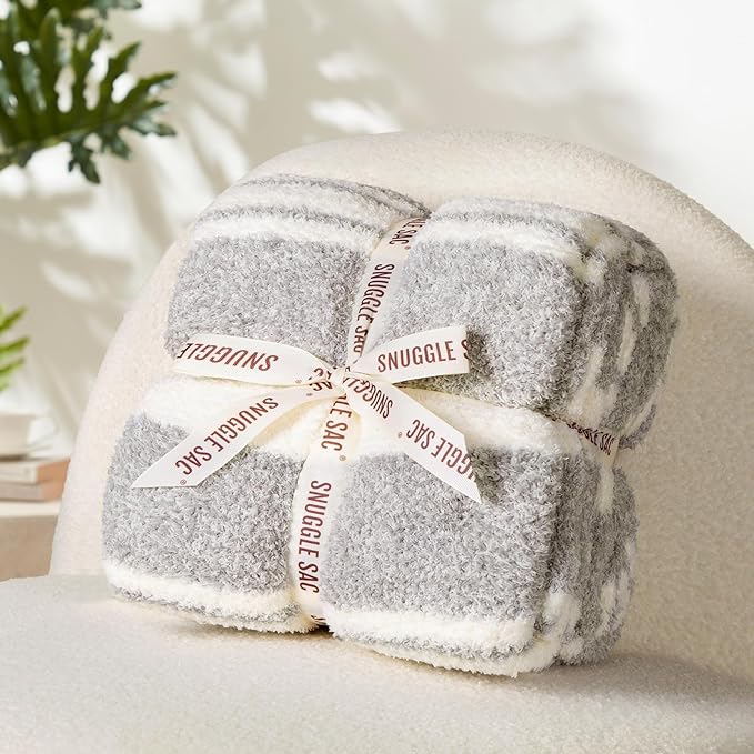 Snuggle Sac Grey Stripe Knitted Throw Blanket - Image 4