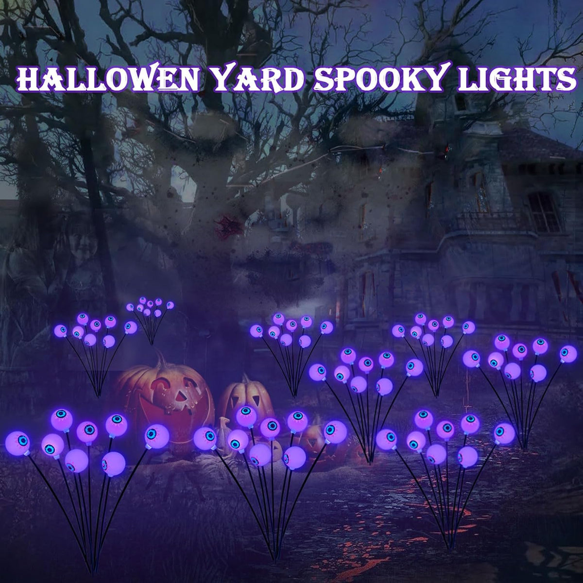 Solar Eyeball Lights for Halloween 32 Purple LED Swaying Firefly Lights Waterproof Outdoor Stake Lights for Yard Garden Lawn Patio 4 Pack