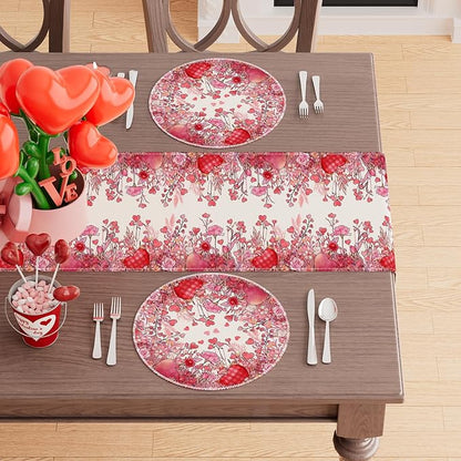 XCHI Wild Flowers Love Hearts Valentine’s Day Round Placemats Set of 4 Table - Image 3
