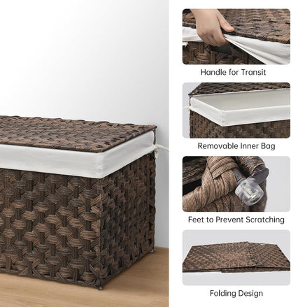 large wicker storage basket with lid, 27.7 gallon, side view