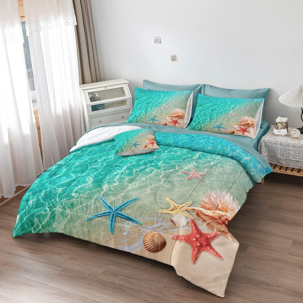 Merryword Ocean Beach Comforter Set Twin Size 6 Pieces Bed in a Bag Coastal S...