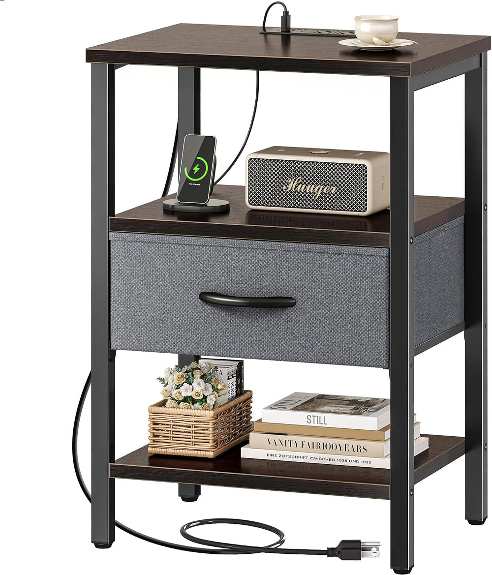 SUPERJARE Nightstand with Charging Station, USB-C Port, Bedside Table