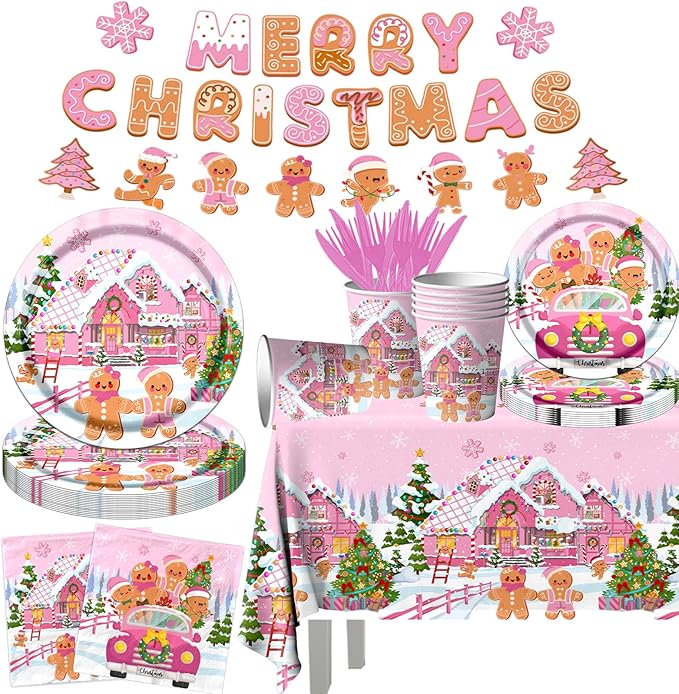 142Pcs Gingerbread Christmas Tableware Party Decorations Gingerbread Man Winter by GREHUMOR