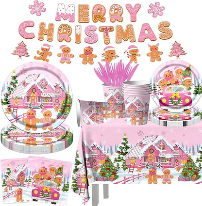 142Pcs Gingerbread Christmas Tableware Party Decorations Gingerbread Man Winter by GREHUMOR