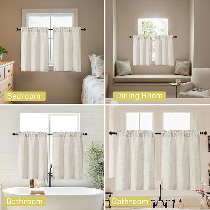 Natural Kitchen Curtains 30 Inch Length 2 Panels, Light Filtering Farmhouse - Image 6