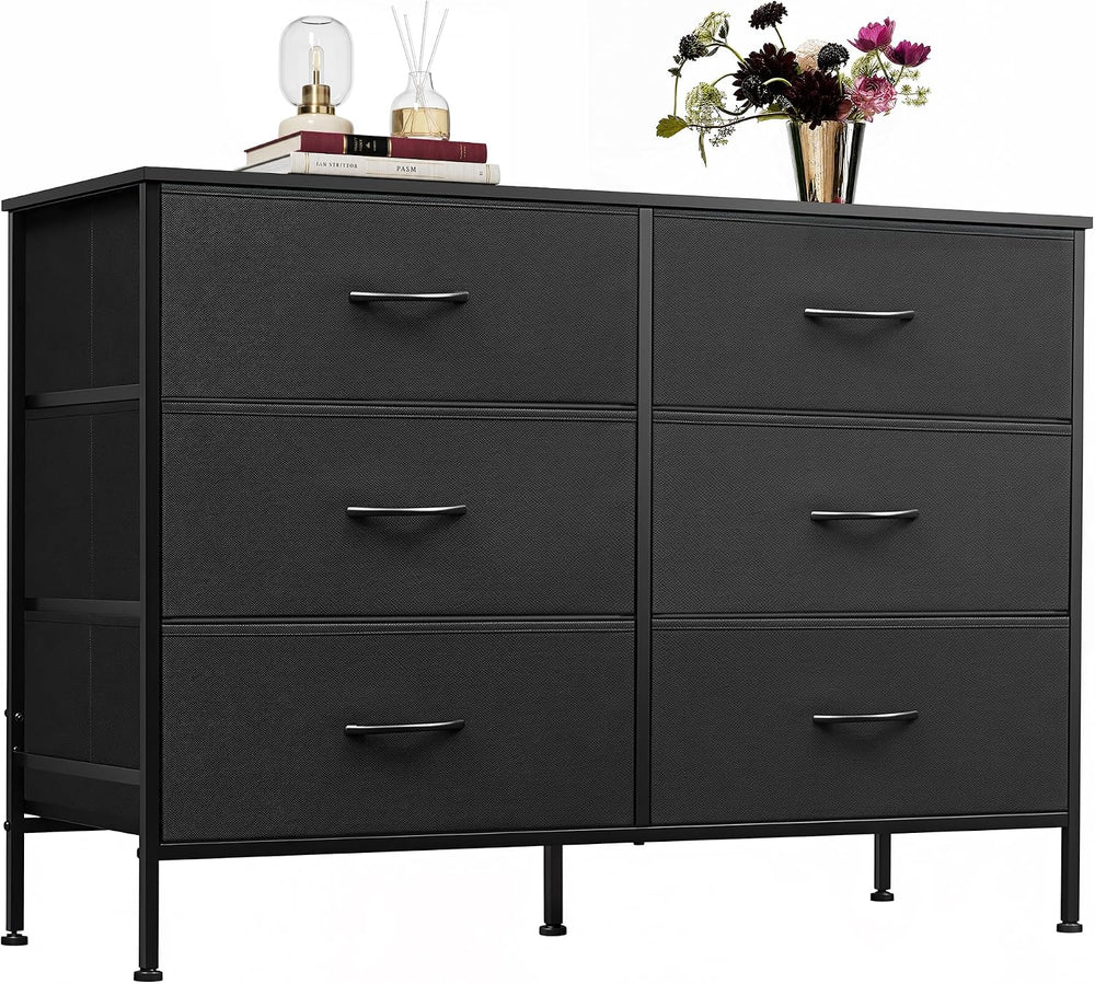 WLIVE Black Fabric Dresser for Bedroom, 6 Drawer Dressers, Chest of Drawers